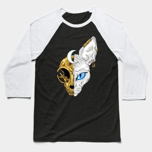 White sphinx cat with exposed golden skull Baseball T-Shirt